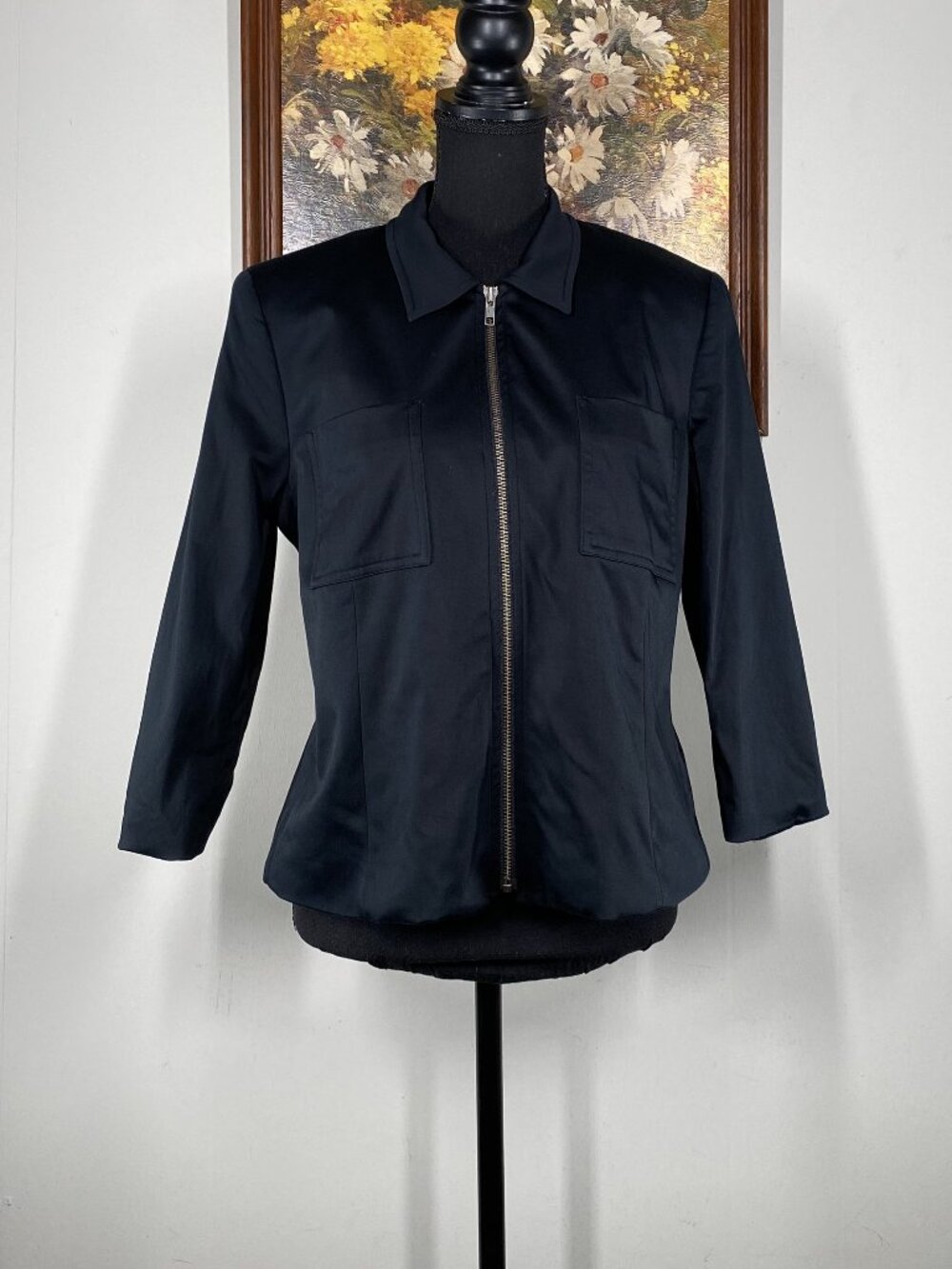 Vintage Jones New York Shirt Jacket Women's 10 Black 3/4 Sleeve Casual VTG